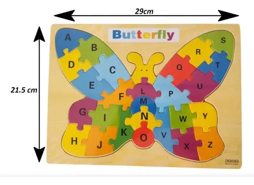 Butterfly Alphabet Puzzle - Wooden Educational Jigsaw for Kids